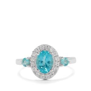  Madagascan Blue Apatite & White Zircon Sterling Silver Ring ATGW 1.85cts