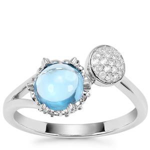 Swiss Blue Topaz Ring with White Zircon in Sterling Silver 1.55cts