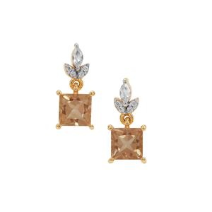 Oregon Sunstone & White Zircon 9K Gold Earrings ATGW 2.35cts