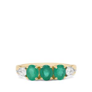 Siberian Emerald & White Zircon 9K Gold Ring ATGW 1.40cts