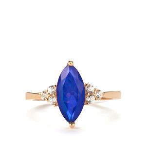 Ethiopian Paradise Blue Opal & White Zircon 9K Gold Ring ATGW 1.35cts