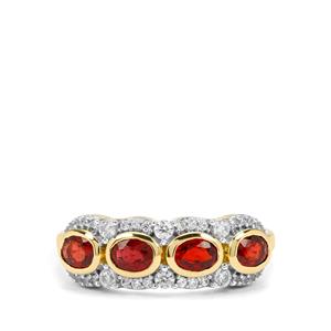 Songea Red Sapphire & White Zircon 9K Gold Ring ATGW 1.40cts