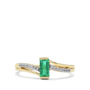 Panjshir Emerald & White Zircon 9K Gold Tomas Rae Ring ATGW 0.45ct