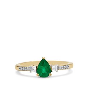 Zambian Emerald & White Zircon 9K Gold Ring ATGW 0.80ct