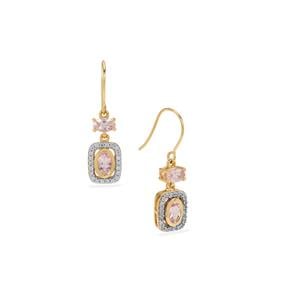 Imperial Pink Topaz & White Zircon 9K Gold Earrings ATGW 1.30cts