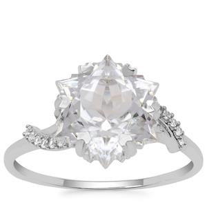 Wobito Snowflake Cut White Topaz Ring with White Zircon in 9K White Gold 5.65cts