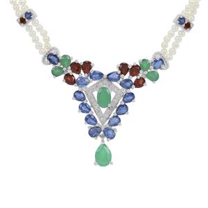 Multi Colour Gemstones Sterling Silver Necklace ATGW 13.50cts