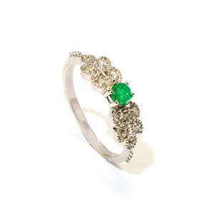 Ethiopian Emerald & White Zircon Sterling Silver Ring ATGW 0.43cts