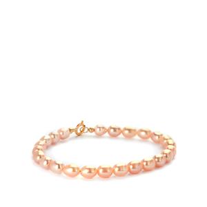 Natural Coloured Apricot Cultured Pearl Gold Tone Sterling Silver Bracelet (6mm x 8mm)