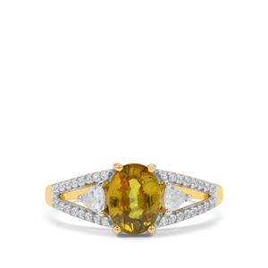 Bang Kacha Yellow Sapphire & White Zircon 9K Gold Ring ATGW 2.15cts