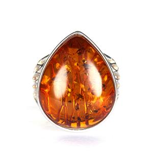 Baltic Cognac Amber Sterling Silver Ring (21x17mm)