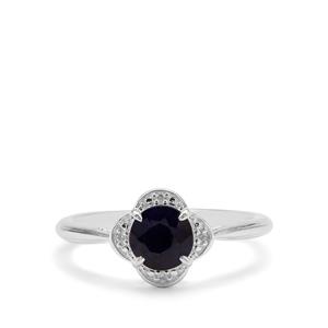 Madagascan Blue Sapphire & White Zircon Sterling Silver Ring ATGW 1.19cts