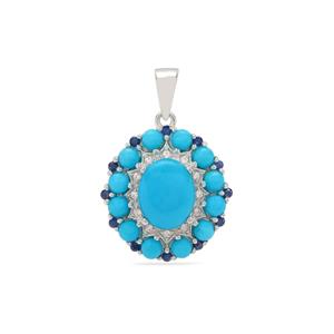 Sleeping Beauty Turquoise, Thai Sapphire & White Zircon Sterling Silver Pendant ATGW 4.20cts