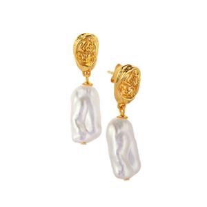  Biwa Freshwater Cultured Pearl Gold Tone Sterling Silver Earrings 