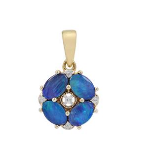 Crystal Opal on Ironstone Pendant with White Zircon in 9K Gold