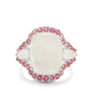 Rainbow Moonstone & Pink Tourmaline Sterling Silver Ring ATGW 13.20cts