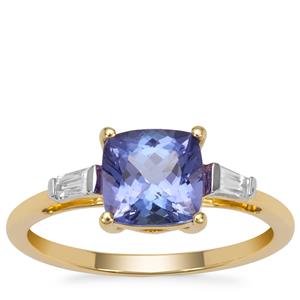 AAA Tanzanite Ring with White Zircon in 9K Gold 1.90cts