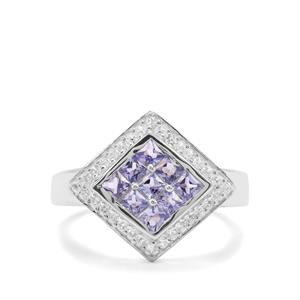 Tanzanite & White Zircon Sterling Silver Ring ATGW 1.27cts