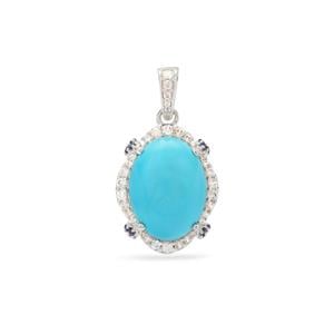 Sleeping Beauty Turquoise, Thai Sapphire & White Zircon Sterling Silver Pendant ATGW 8.40cts