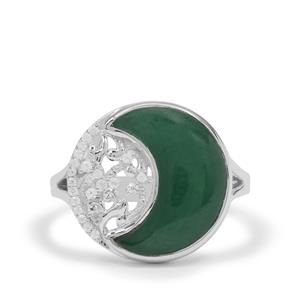African Aventurine & White Zircon Sterling Silver Carved Moon Ring ATGW 4.50cts