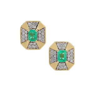 Panjshir Emerald Type II & White Zircon 9K Gold Tomas Rae Earrings ATGW 0.70cts