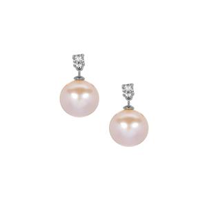Edison Cultured Pearl and White Topaz  Rhodium Plated Sterling Silver Earrings (10.5mm)