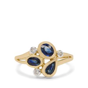 Bemainty Blue Sapphire & White Zircon 9K Gold Ring ATGW 1ct