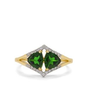 Chrome Diopside & White Zircon 9K Gold Ring ATGW 1.75cts