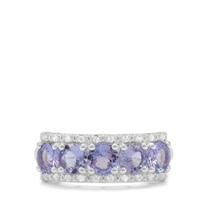 Tanzanite & White Zircon Sterling Silver Ring ATGW 1.91cts