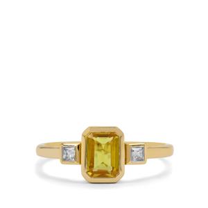 Yellow Sapphire & White Zircon 9K Gold Ring ATGW 1cts