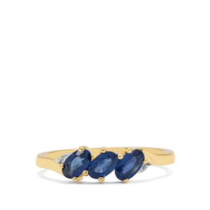 Australian Blue Sapphire & White Zircon 9K Gold Ring ATGW 1cts