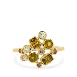 Mali Garnet & Golden Ivory, Champagne Diamond 9K Gold Ring ATGW 1.20cts