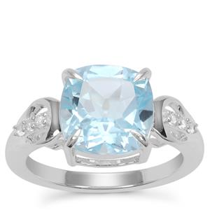 Sky Blue Topaz Ring with White Zircon in Sterling Silver 5.31cts