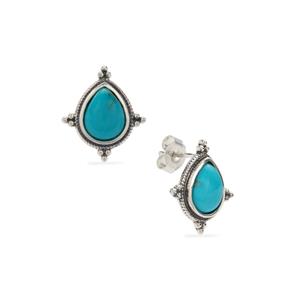 3cts Armenian Turquoise Sterling Silver Oxidized Earrings 
