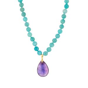 Bahia Amethyst & Amazonite Gold Tone Sterling Silver Necklace ATGW 117.50cts