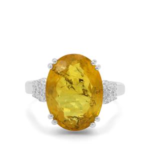 Caribbean Amber & White Zircon Sterling Silver Ring ATGW 4.35cts