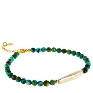 Baroque Freshwater Cultured Pearl & Chrysocolla Gold Tone Sterling Silver Bracelet 