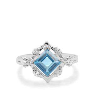 Electric Blue Topaz & White Zircon Sterling Silver Ring ATGW 2.02cts