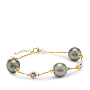 Tahitian Cultured Pearl & AA Tanzanite 9K Gold Bracelet (11mm)