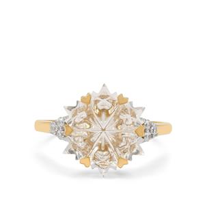 Wobito Snowflake Cut  Crystal Quartz & White Zircon 9K Gold Ring ATGW 4.35cts