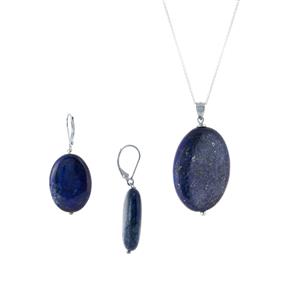 80cts Sar-i-Sang Lapis Lazuli Sterling Silver Set of Necklace and Earrings