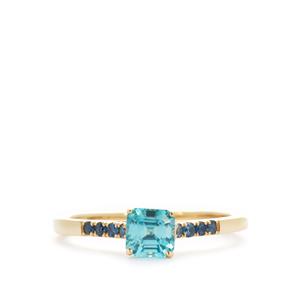 Asscher Cut Ratanakiri Blue Zircon & Madagascan Blue Sapphire 9K Gold Ring ATGW 1.10cts
