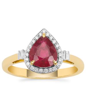 Nigerian Rubellite Ring with Diamond in 18K Gold 1.60cts
