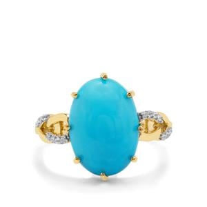 Sleeping Beauty Turquoise & White Zircon 9K Gold Ring ATGW 5.15cts