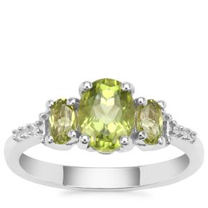 Red Dragon Peridot Ring with White Zircon in Sterling Silver 1.78cts