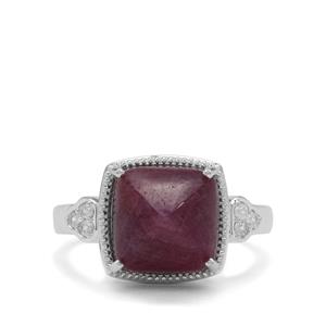 Sugarloaf Bharat Ruby & White Zircon Sterling Silver Ring ATGW 9.65cts