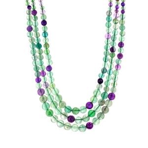447cts Multi-Colour Fluorite Sterling Silver 3 Strand Necklace 