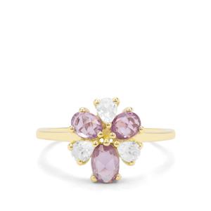 Rose Cut Natural Purple Sapphire & White Zircon 9K Gold Ring ATGW 1.67cts