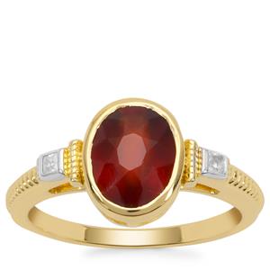Gooseberry Grossular Garnet Ring with White Zircon in Gold Plated Sterling Silver 2.35cts