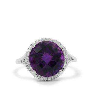 Zambian Amethyst Ring with White Zircon in Sterling Silver 5.80cts